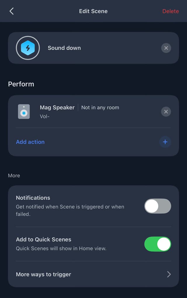 Switchbot Edit Scene configuration for volume control